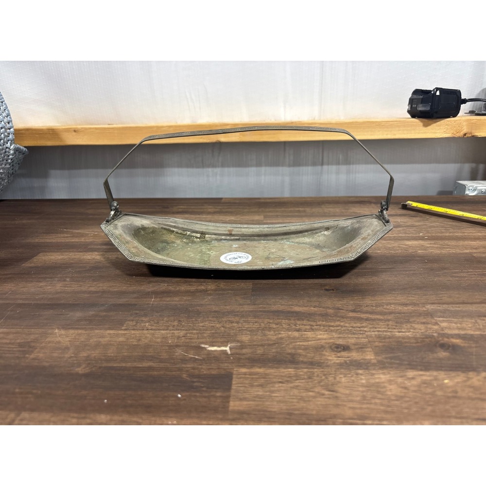 Vintage Metal Basket Tray Handle Patina 12 Inch Antique Style